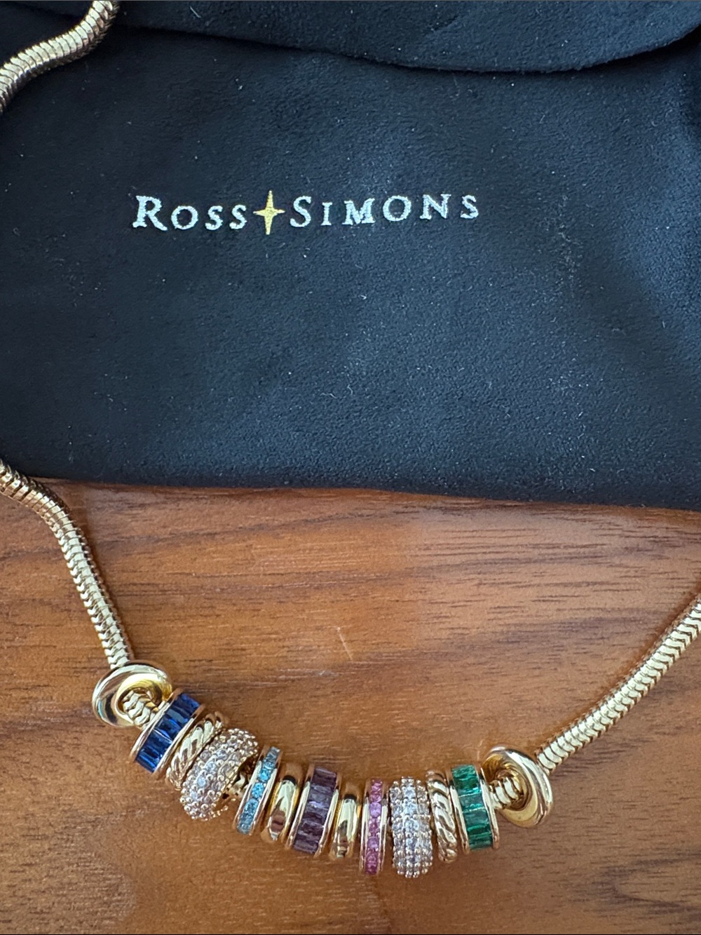 Ross-Simons Gold Tone Snake Chain Necklace w/Multicolor Crystal Rondelle Charms